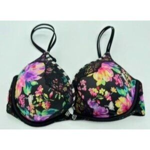 Victoria's Secret Very Sexy Push-Up Padded Black Floral Underwire Bra Size 32D